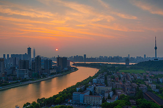 武汉,夏日,城市天际线,日出,风光