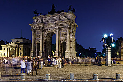 拱形,平和,公园,夜晚,米兰,意大利