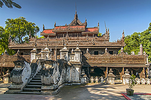 金色宫殿柚木寺,庙宇,曼德勒,缅甸