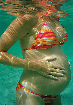孕妇,淹没,游泳池