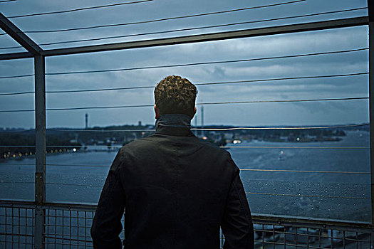 背面视角,男人,向外看,眺望台,斯德哥尔摩,瑞典