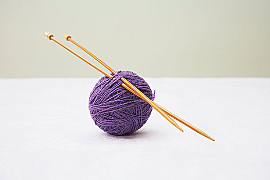 织针,困住,球,紫色,毛织品