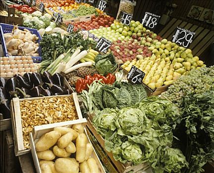 市场货摊,水果,蔬菜,板条箱,奥地利