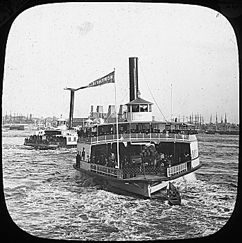 河,蒸汽船,美国,迟,19世纪,早,20世纪,艺术家,未知
