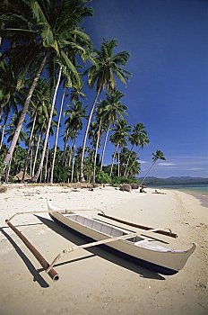 菲律宾,巴拉望岛,埃尔尼多,伴侣,日光浴,海滩,舷外支架,船,前景
