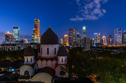 上海新乐路东正教教堂夜景