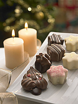 圣诞节,巧克力,蜡烛