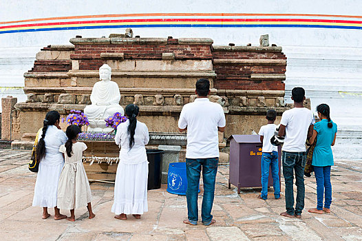 信徒,正面,佛像,神祠,阿努拉德普勒,北方,中央省,斯里兰卡,亚洲