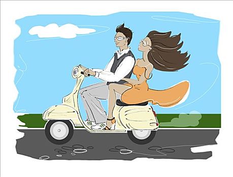 插画,伴侣,摩托车