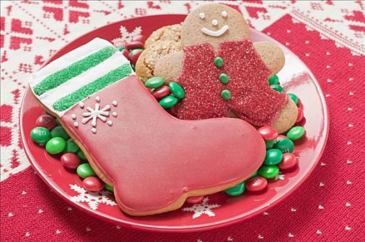 圣诞饼干,巧克力豆,盘子