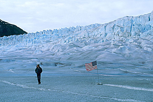 美国,阿拉斯加,靠近,棉田豪冰河,游客,冰河