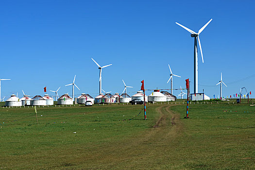 风力发电,草原,蒙古包,内蒙古