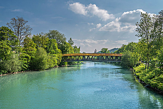 沃尔夫拉策豪森,上巴伐利亚,德国,欧洲,木桥,上方,洛伊萨赫河,河