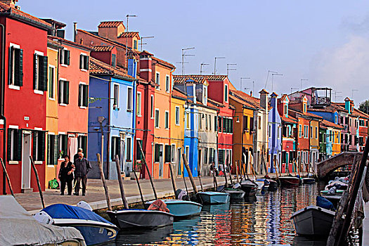 彩色,房子,岛屿,运河,布拉诺岛,威尼斯,威尼托,意大利,欧洲