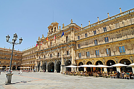 马约尔广场,广场,市政厅,萨拉曼卡,卡斯蒂利亚莱昂,西班牙,欧洲
