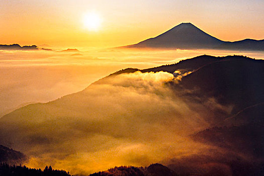 朝日,山,富士山