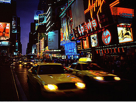 出租车,时代广场,夜晚,纽约,美国