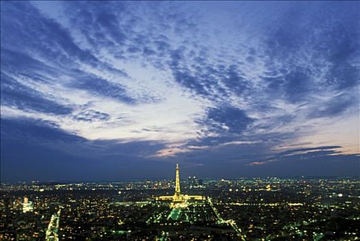 法国,巴黎,全视图,夜晚