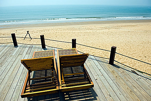 两个,椅子,海岸