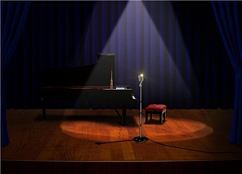 钢琴,麦克风,舞台,聚光灯
