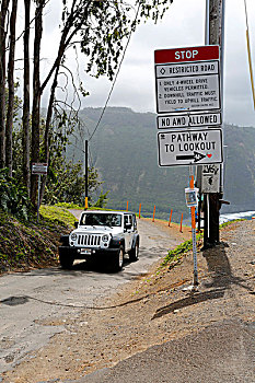 陡峭,道路,山谷,只有,全地形,交通工具,标识,夏威夷,美国