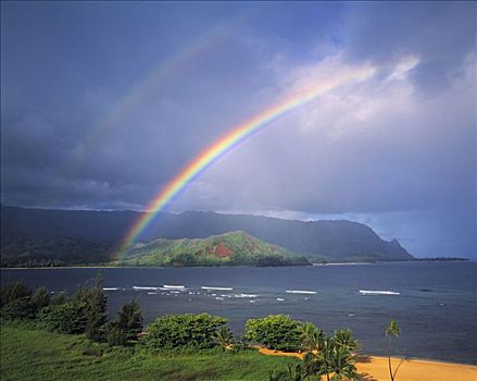 彩虹,湾,漂亮,夏威夷,考艾岛