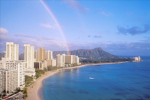 夏威夷,瓦胡岛,钻石海岬,怀基基海滩,彩虹,酒店,水