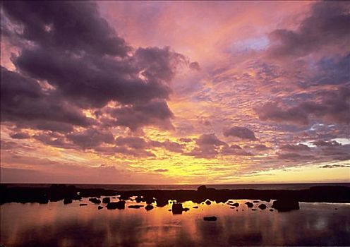 夏威夷,夏威夷大岛,科纳海岸,彩色,日落,安静,水