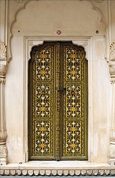 涂绘,门,院落,城市宫殿,比卡内尔,拉贾斯坦邦,北印度,南亚
