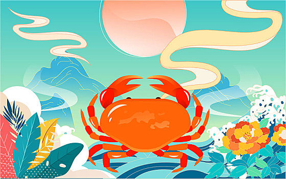 傳統(tǒng)節(jié)日中秋節(jié)美食插畫(huà)大閘蟹聚餐團(tuán)圓海報(bào)
