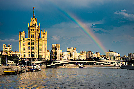斯大林,塔,彩虹,莫斯科,河,俄罗斯,欧洲