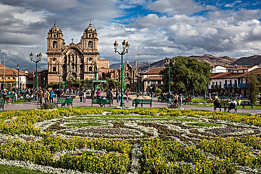 俯视,花园,阿玛斯,教堂,库斯科,秘鲁