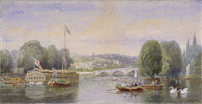 泰晤士河,里士满,桥,山,远景,伦敦,1867年