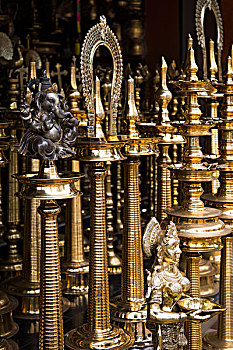 黄铜,站立,油,灯,象头神迦尼萨,雕塑,喀拉拉,印度,亚洲