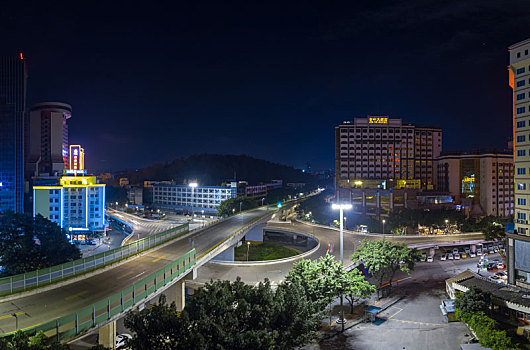 广东惠州鹅岭立交桥夜景全景航拍