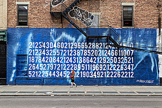 背影,蓝色,壁画,罗马,街道,曼哈顿,纽约,美国