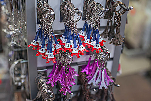 钥匙链,巴黎,埃菲尔铁塔,彩色,三色
