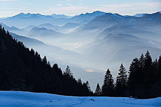 风景,靠近,兰格丽斯,山,冬天,上巴伐利亚,巴伐利亚,德国,欧洲