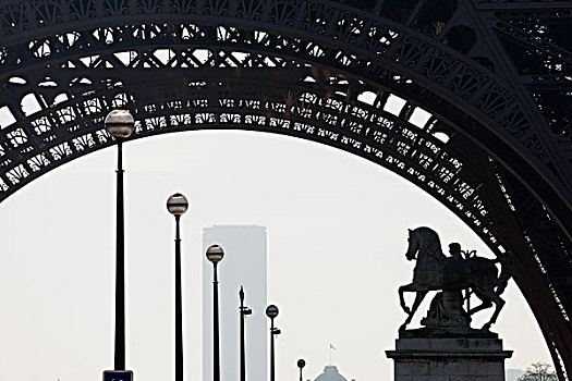 逆光,骑马雕像,拱形,埃菲尔铁塔,巴黎,法国