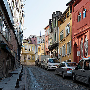彩色,建筑,停车,街道,伊斯坦布尔,土耳其