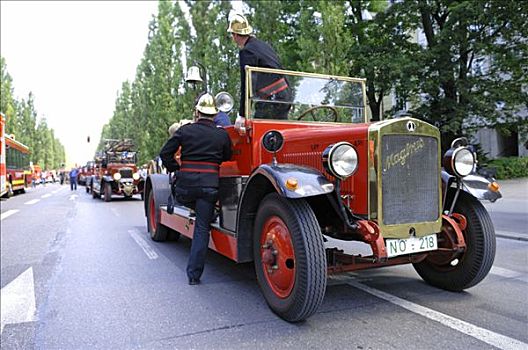消防队,怀旧,消防车,街道,慕尼黑,巴伐利亚,德国,欧洲