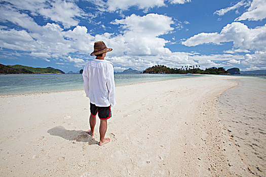 游客,站立,纯,白沙,蛇,岛屿,靠近,埃尔尼多,巴拉望岛,菲律宾