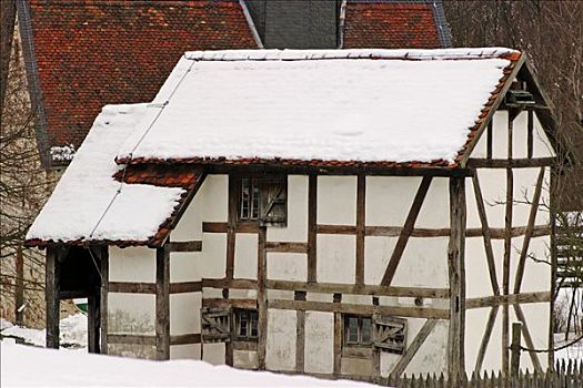 小,框架,建筑,博物馆,黑森公园,黑森州,德国,冬天
