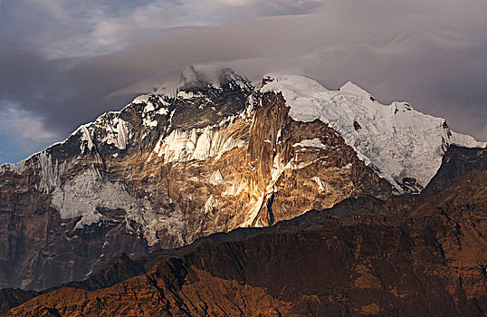 安纳普尔纳峰,日落,喜马拉雅山,尼泊尔