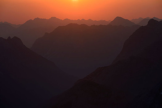 阿尔卑斯山,早晨,亮光,山,提洛尔,奥地利,欧洲