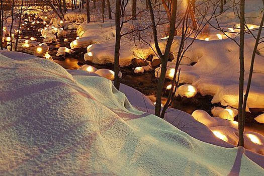 雪,蜡烛,亮光,小路