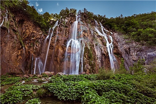 大,瀑布,十六湖国家公园,克罗地亚