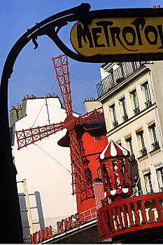 红磨坊,地铁,标识,巴黎,法国