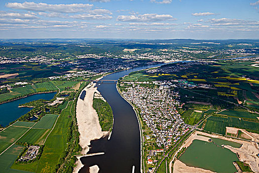 航拍,湖,靠近,莱茵河,莱茵河中游,莱茵兰普法尔茨州,德国,欧洲