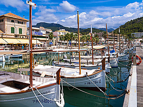 白色,渔船,港口,马略卡岛,巴利阿里群岛,西班牙,欧洲